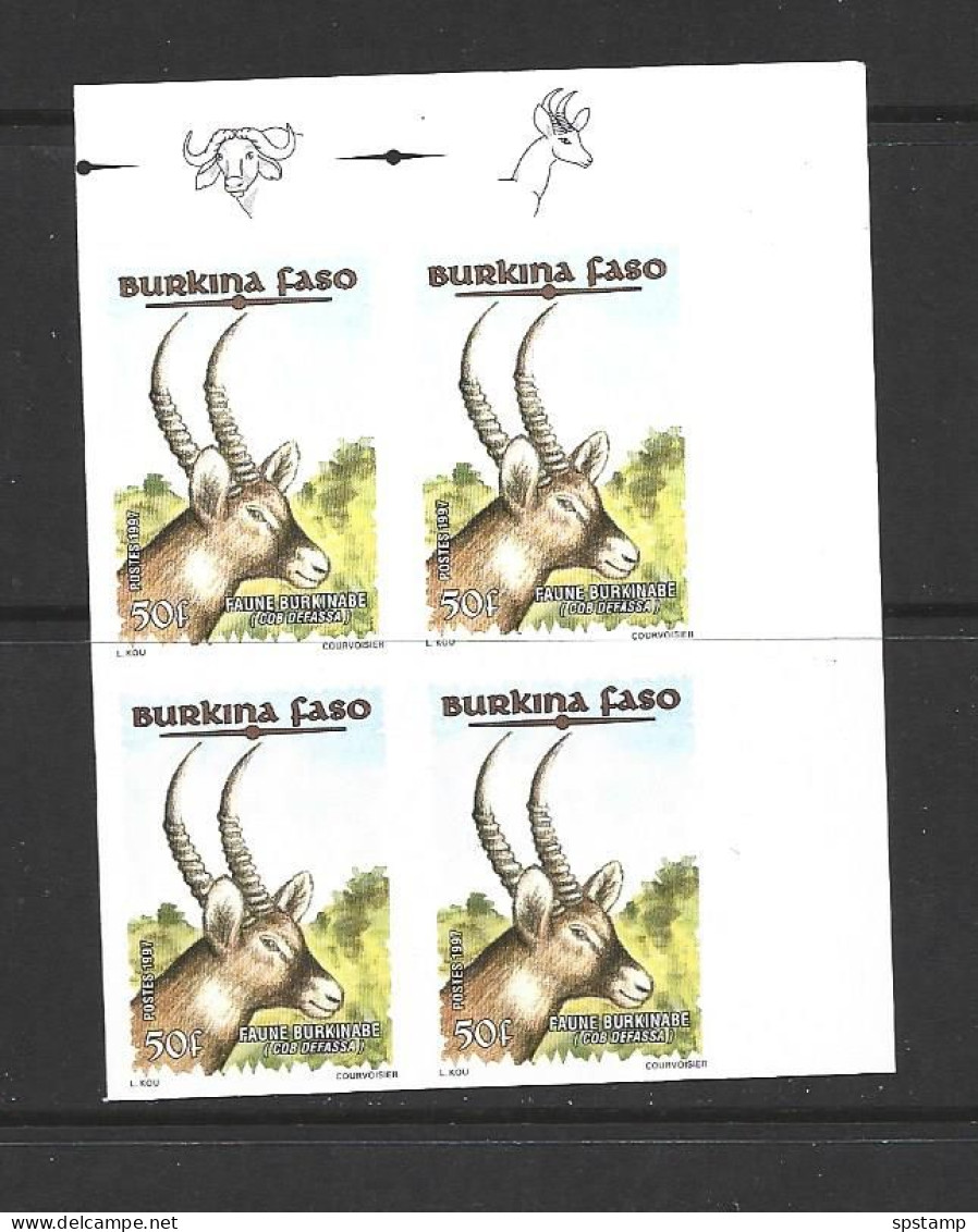 Burkina Faso 1997 Fauna 50 Fr Waterbok Single Imperforate / Non Dentele MNH Block Of 4 - Burkina Faso (1984-...)