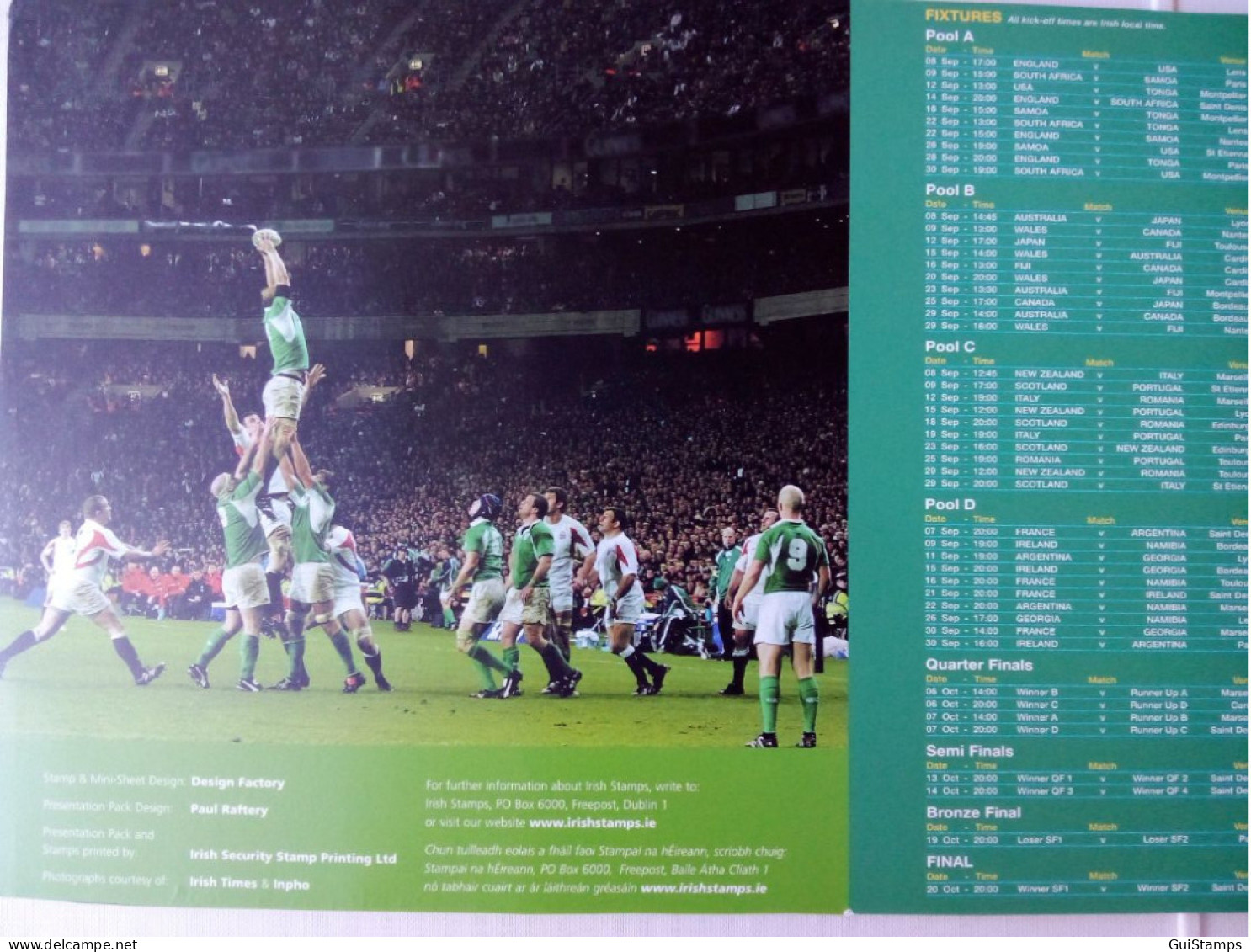 2007 Ireland Rugby World Cup Stamp Presentation Pack - 2007 Ireland Pack Rugby - Collections, Lots & Séries