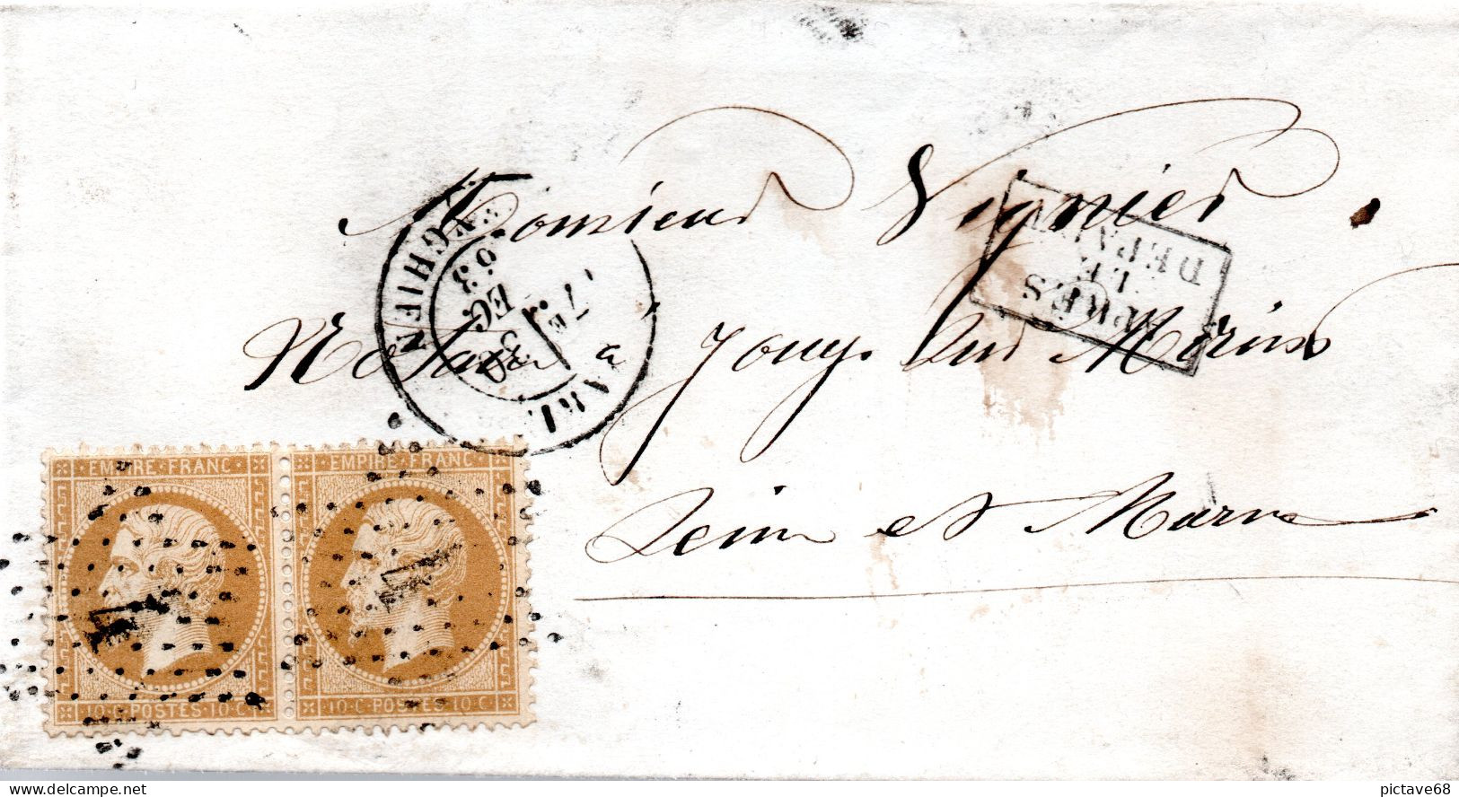 FRANCE / LETTRE D'ENGHIEN DE 1863 AVEC UNE PAIRE DE 10c EMPIRE - 1849-1876: Klassik