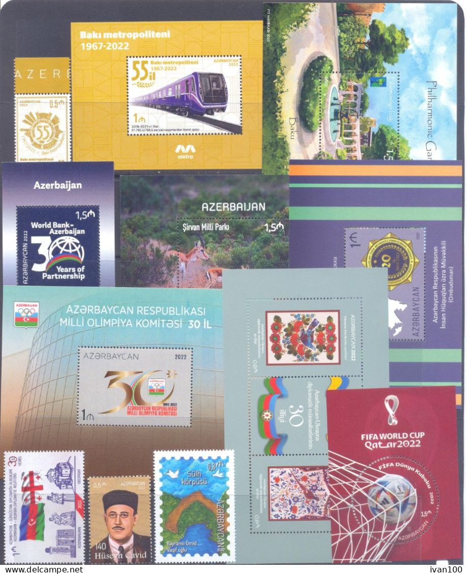 2022. Azerbaijan, Complete Year Set 2022, 12v + 36s/s + Sheetlet + Booklet, Mint/** - Azerbaïjan