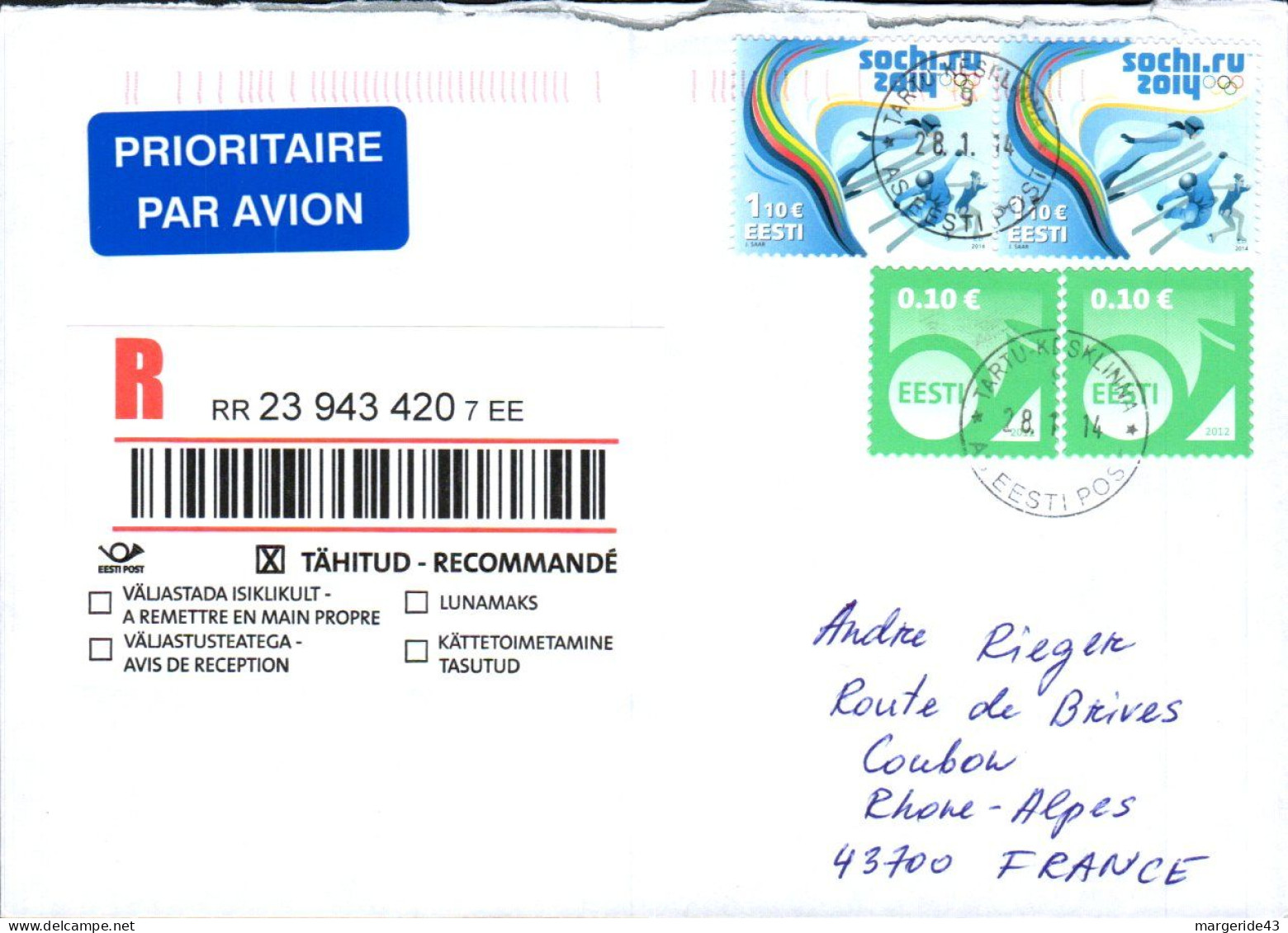 HONGRIE AFFRANCHISSEMENT COMPOSE SUR LETTRE RECOMMANDEE POUR LA FRANCE 2014 - Briefe U. Dokumente