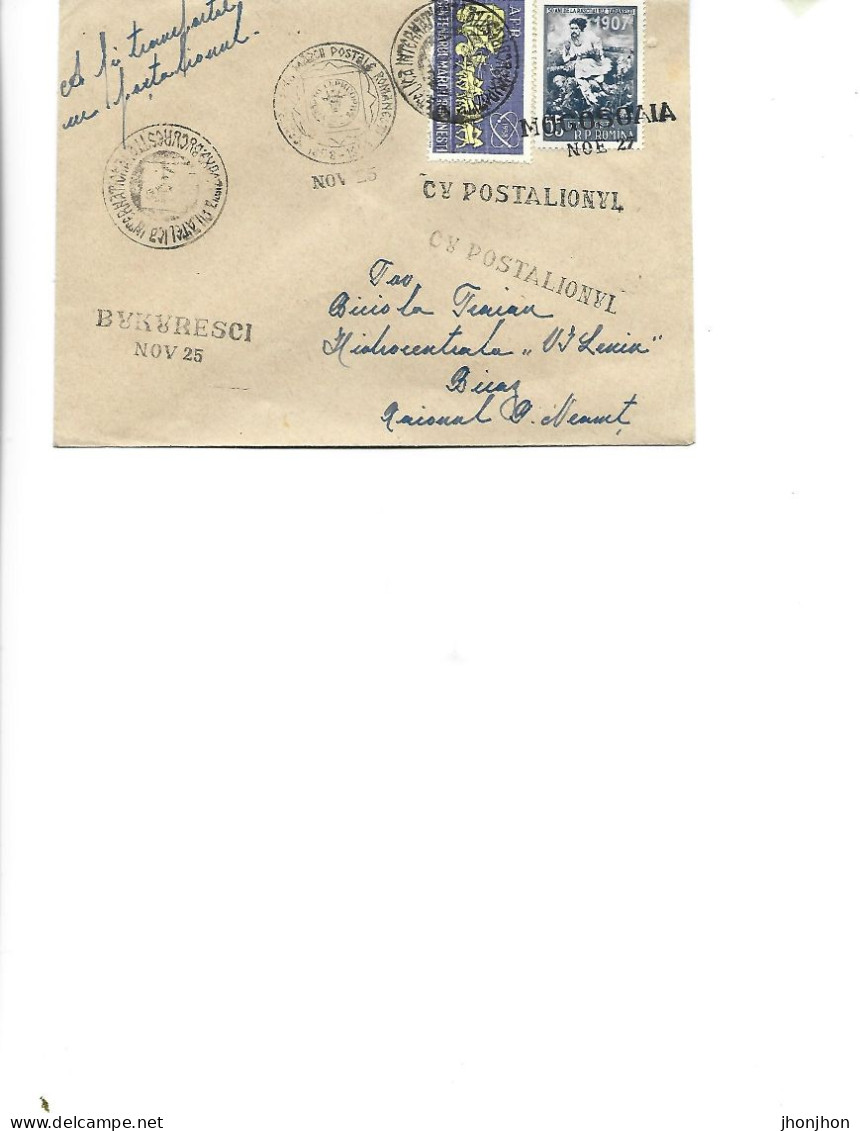 Romania-Letter Circulated In 1958 To Bicaz-International Philatelic Exhibition,Centenary Of The Romanian Postage Stam. - Cartas & Documentos