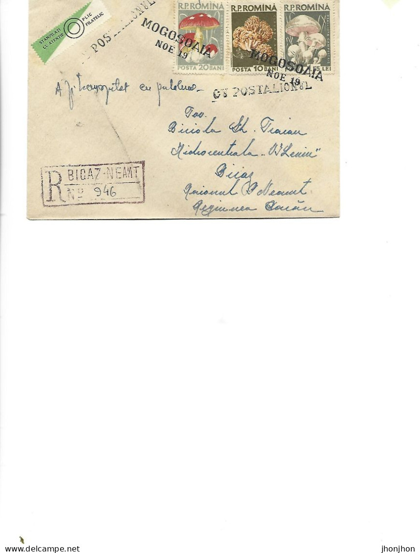 Romania - Registered Letter Circulated In 1958 To Bicaz- Centenary Of The Romanian Postage Stamps(mushroom Stamps) - Covers & Documents