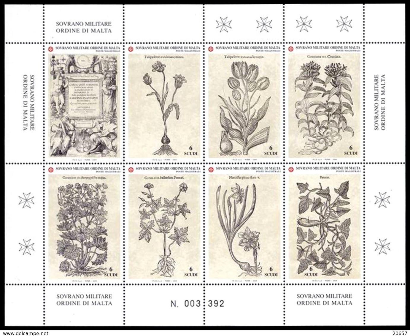 Ordre De Malte SMOM 0767/73 Herbier , Géranium , Tulipe , Gentiane , Fleurs , Patate - Plantes Médicinales