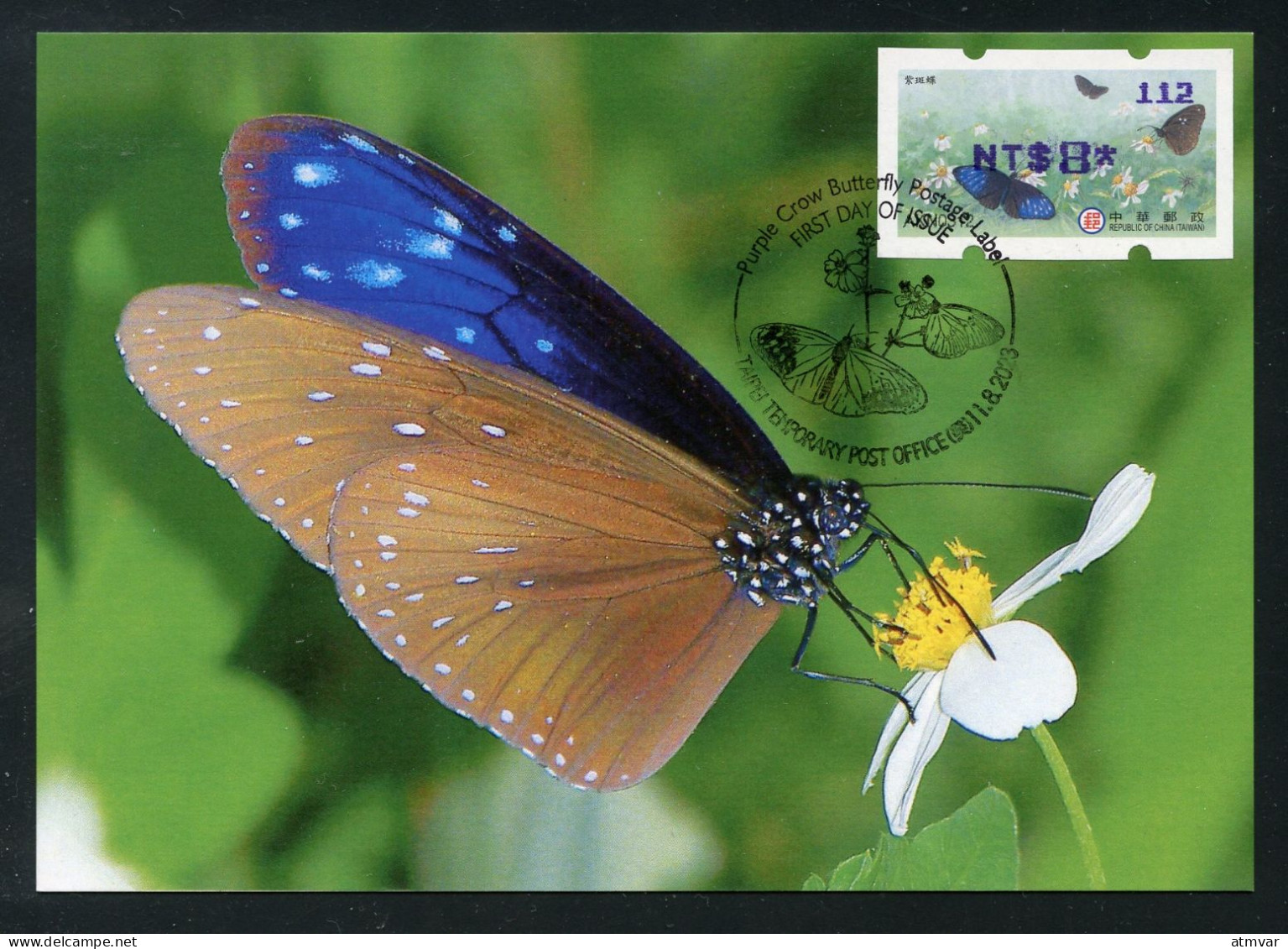 TAIWAN (2023) Carte Maximum Card ATM Taipei 2023 39th Asian Stamp Exhibition, Purple Crow Butterfly, Papillon, Mariposa - Maximum Cards