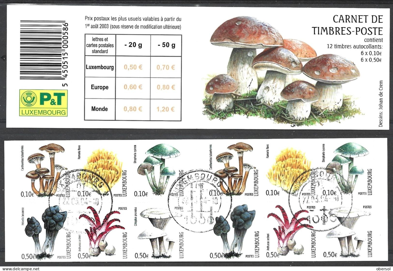 Luxembourg Luxemburg 2004 Mushrooms Self Adhesive Complete Set Stamps CTO - Usados