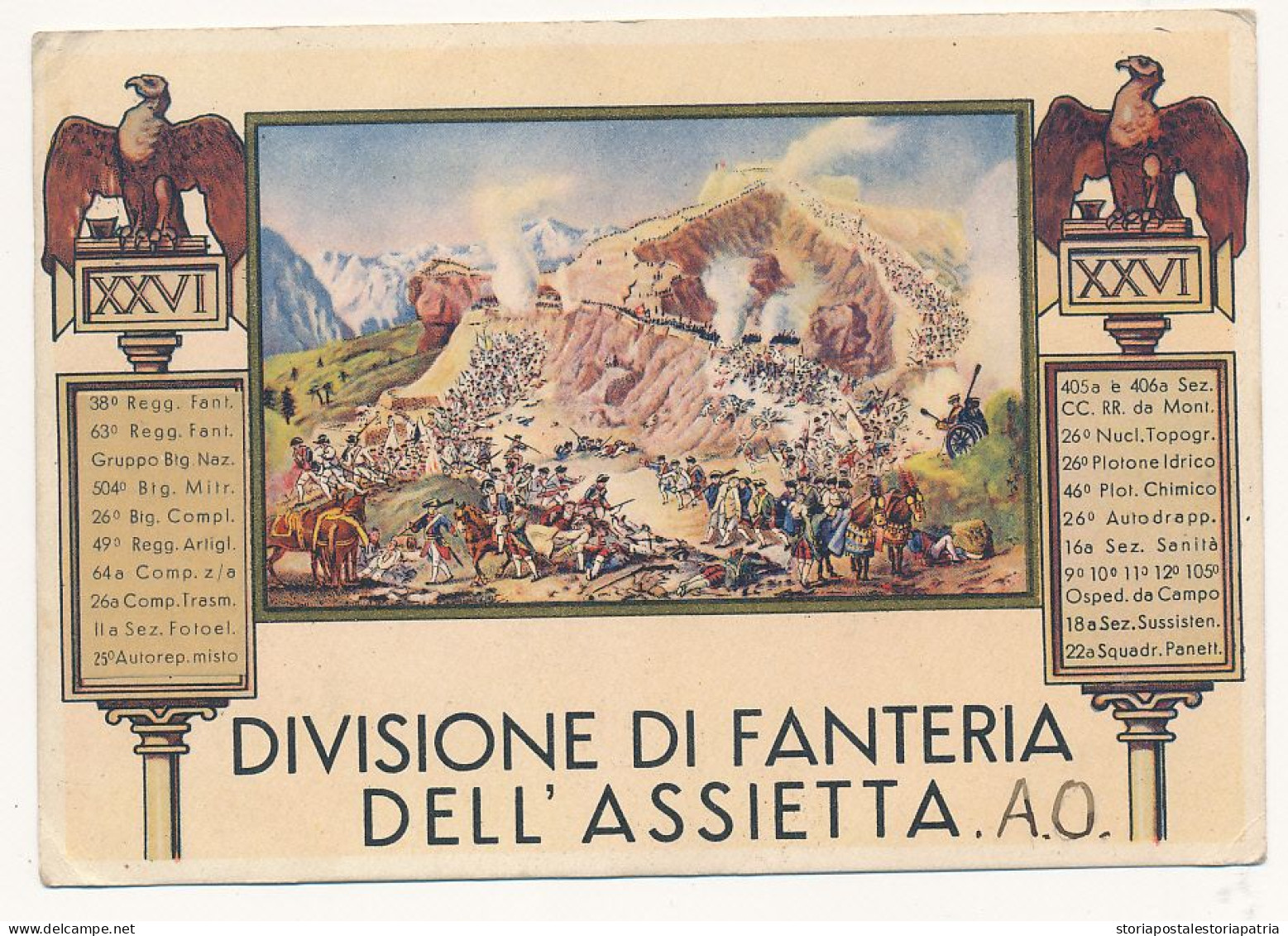 1936 COLONIE ITALIANE AFRICA ORIENTALE BELLA CARTOLINA DIVISIONE FANTERIA DELL'ASSIETTA  DA PM 84 VIA AEREA - Eastern Africa