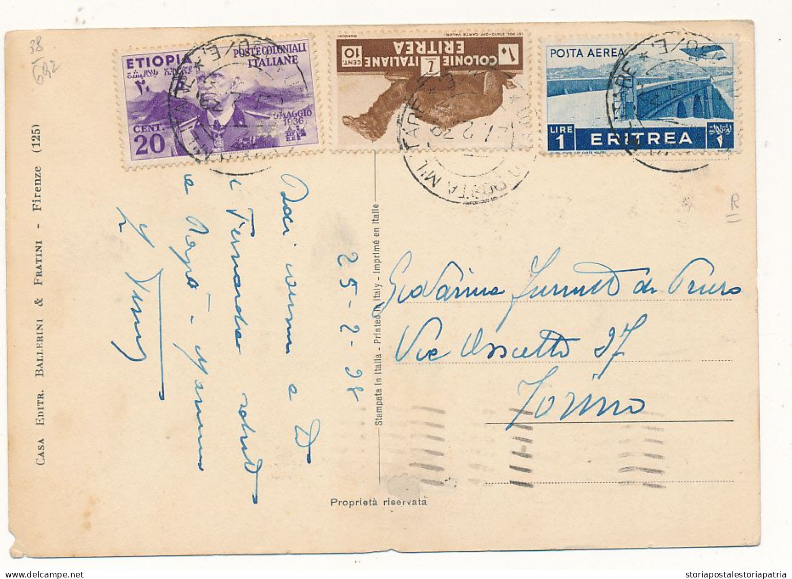 1936 COLONIE ITALIANE AFRICA ORIENTALE CARTOLINA MISTA ETIOPIA ERITREA X VIA AEREA POSTA MILITARE 130 E - Oost-Afrika