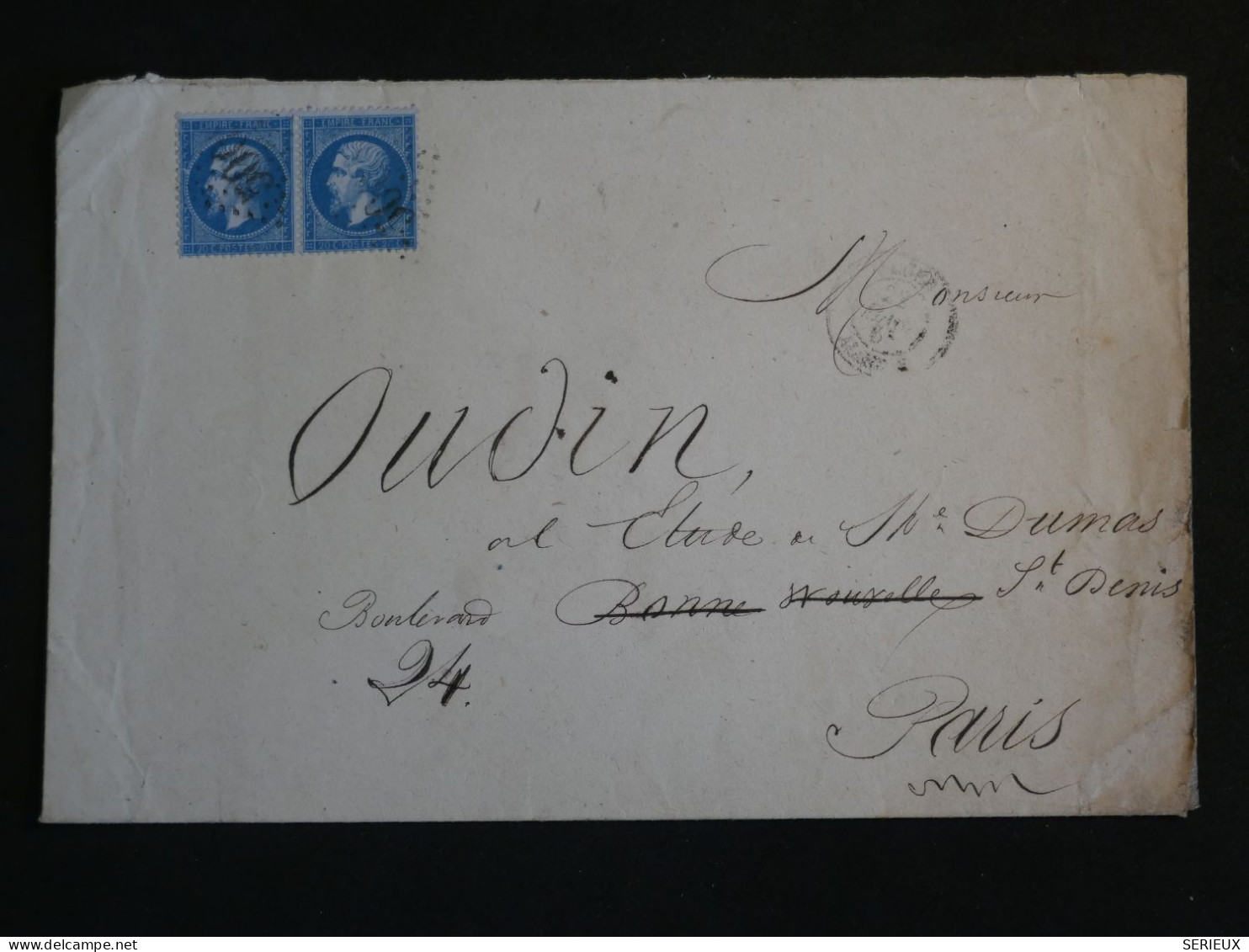 BY11 FRANCE  BELLE  LETTRE 1863    PARIS + PAIRE DE   N°22+AFF. INTERESSANT ++ - 1862 Napoléon III