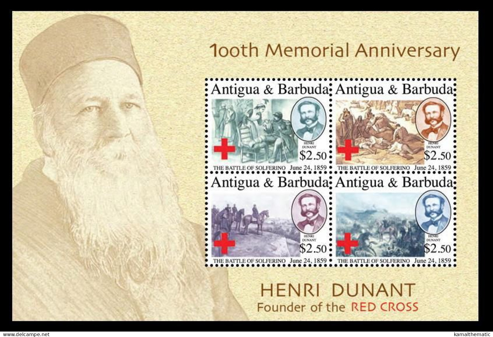 Antigua & Br. 2010 MNH SS, Henri Dunant, Red Cross, Battle Of Solferino - Henry Dunant