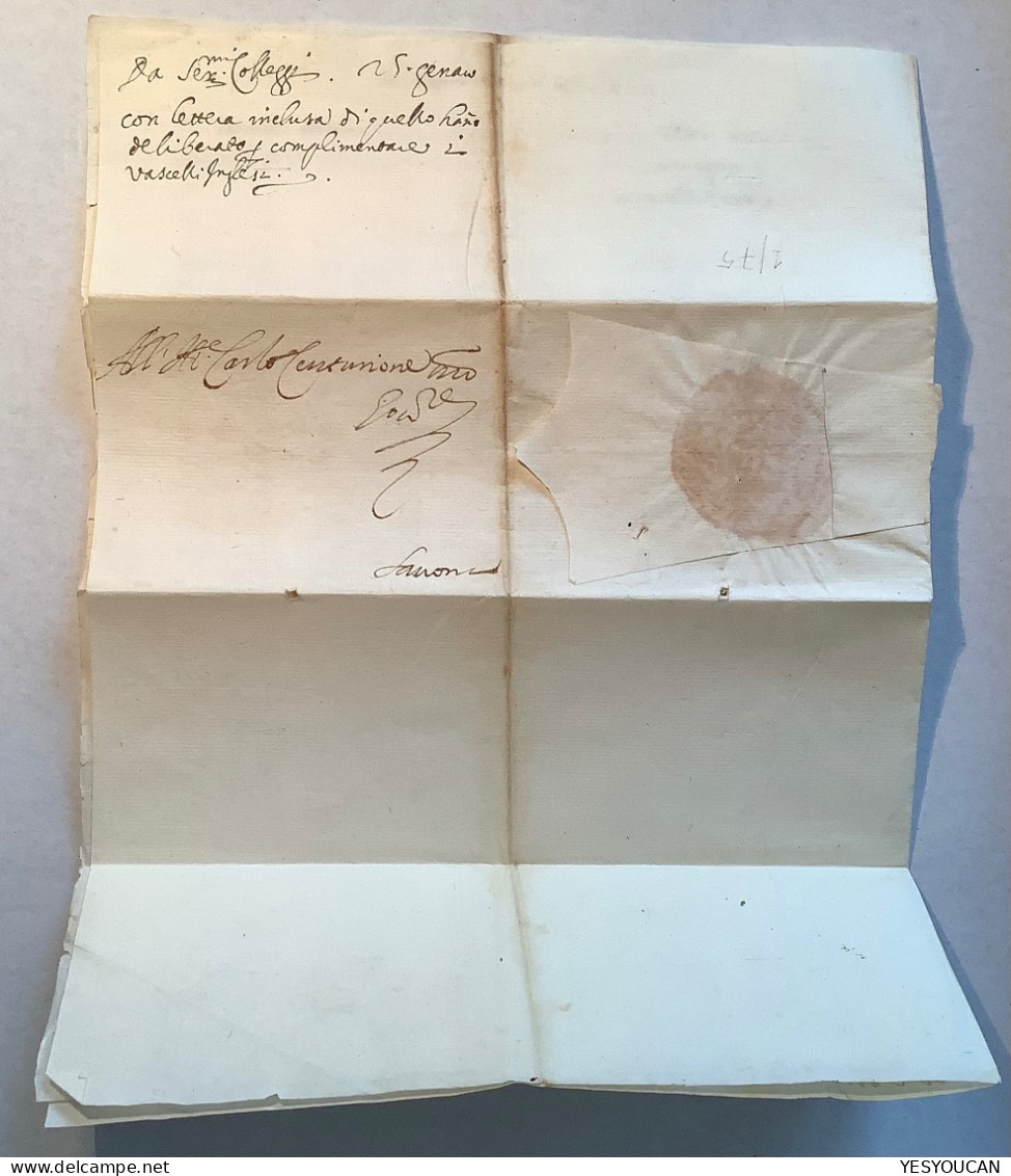 Sardegna REPUBLIC OF GENOVA 1655 Entire Letter About BRITISH NAVY, Spain Galeoni, War …  (Italy Italia Sardinia Cover - Sardegna