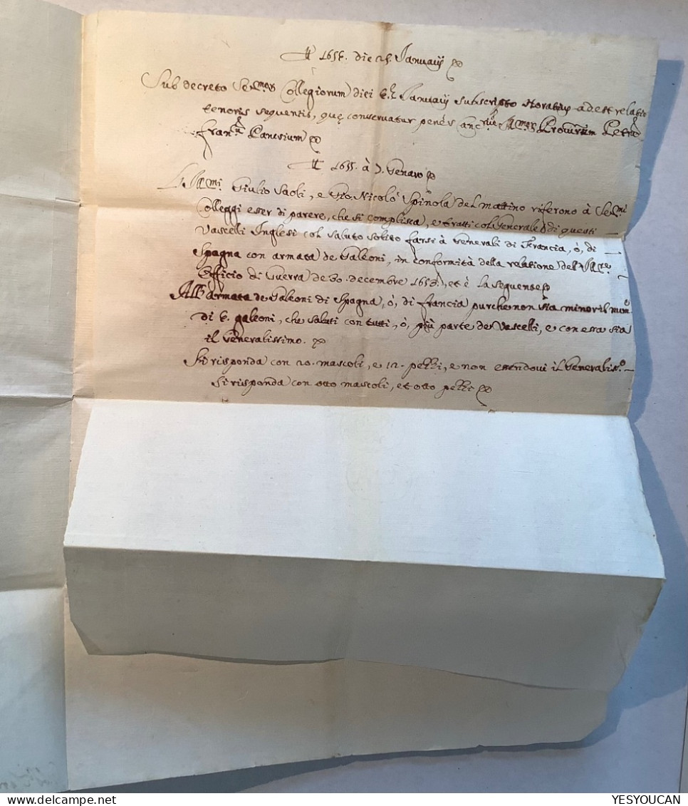 Sardegna REPUBLIC OF GENOVA 1655 Entire Letter About BRITISH NAVY, Spain Galeoni, War …  (Italy Italia Sardinia Cover - Sardinië