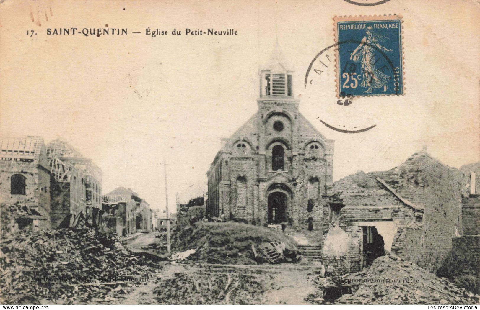 MILITARIA - Saint Quentin - Eglise Du Petit Neuville - Ruines -  Carte Postale Ancienne - Other Wars