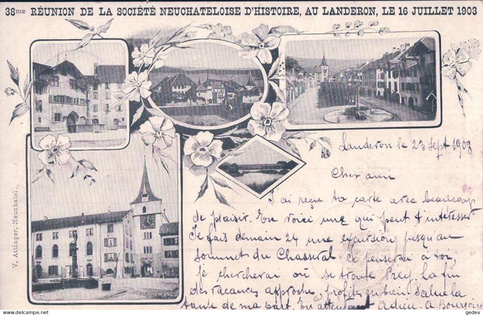 Le Landeron NE, 38ème Réunion De La Société D'Histoire 1903, 5 Vues (23.9.1903) - Le Landeron