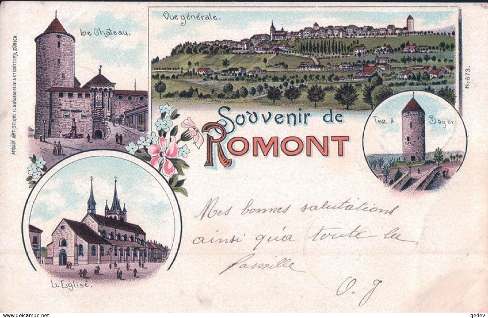 Souvenir De Romont FR, Litho 4 Vues (6.3.1900) - Romont