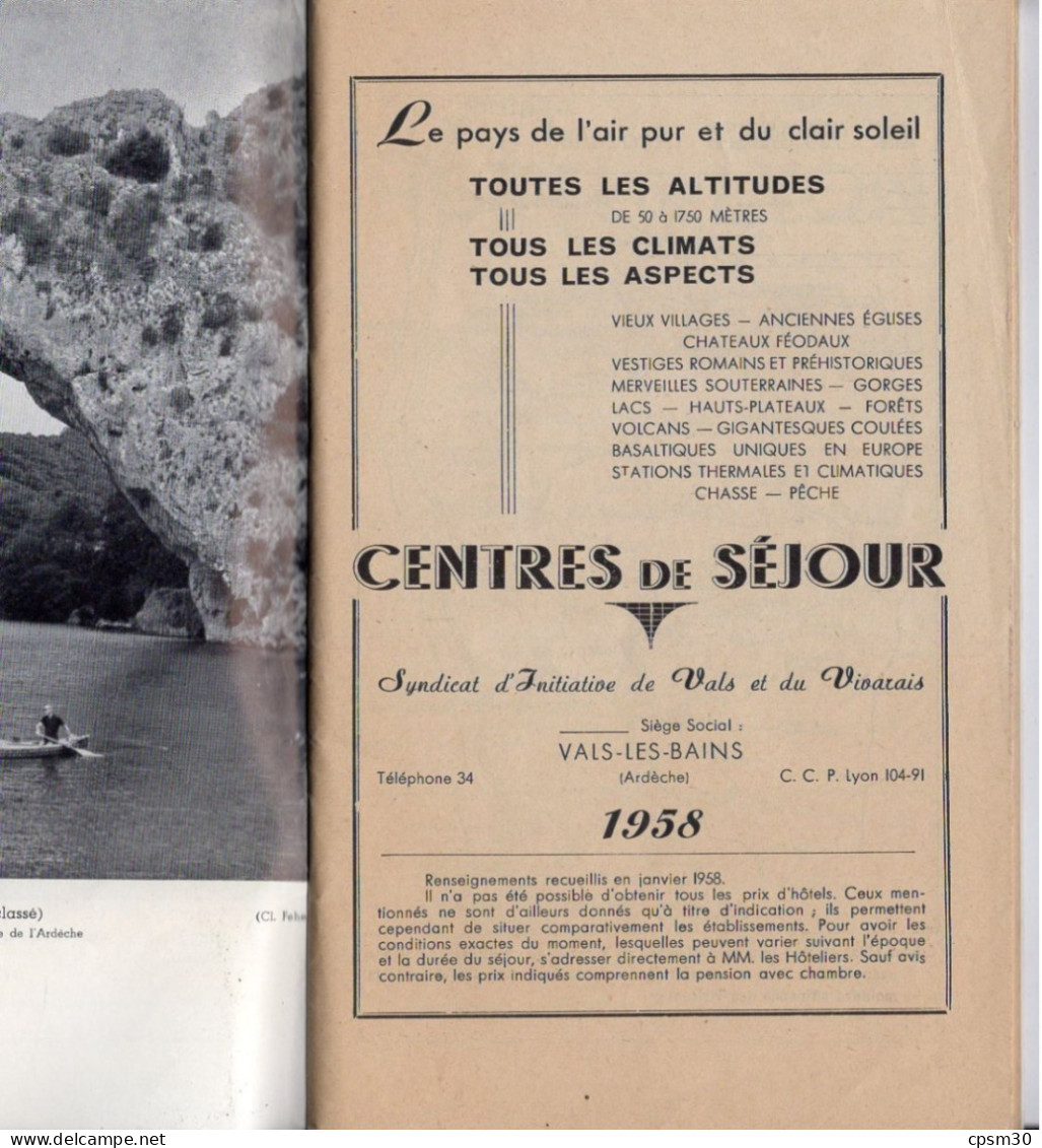 Livre - Le VIVARAIS, Guide Des Centres De Séjour, 72 Pages, 1958 - Rhône-Alpes