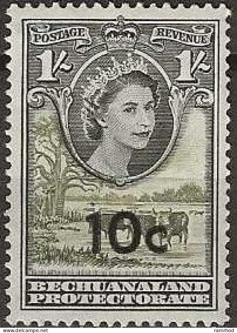 BECHUANALAND 1938 Queen Elizabeth II, Baobab Tree And Cattle Drinking Surcharged - 10c. On 1s. - Black And Olive MH - 1885-1964 Bechuanaland Protectorate