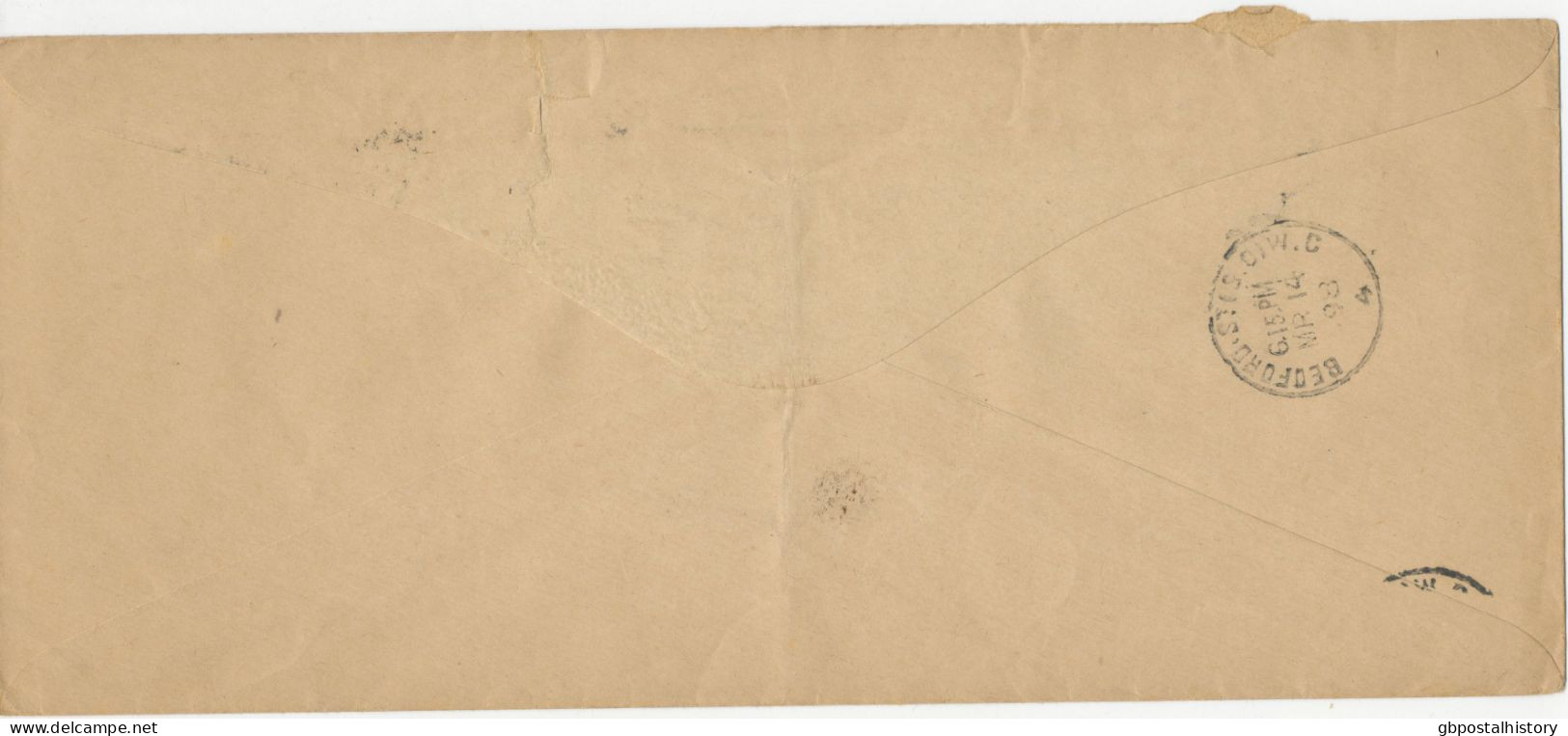 GB 1898, Large ON HER MAJESTY’S SERVICE Cover (folded Vertically In The Middle, Two Tears Above „TY’S SER“, Backside - Storia Postale