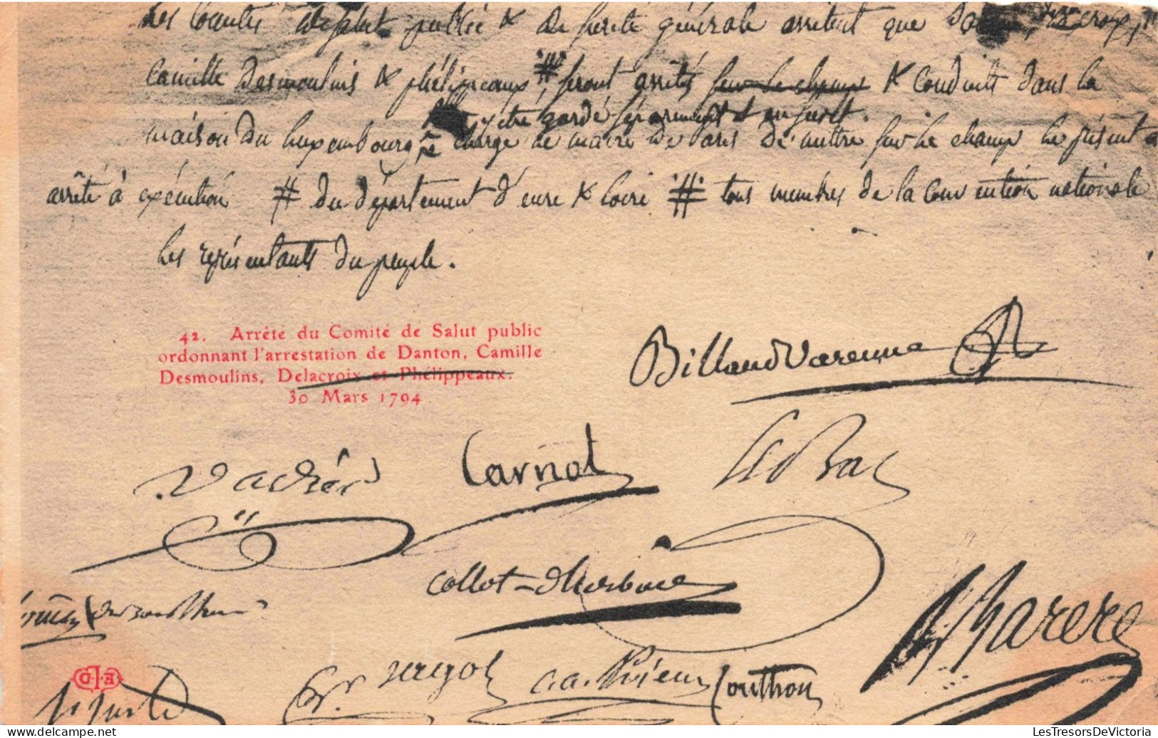 Histoire - Arrêté Du Comité De Salut Public Ordonnant L'Arrestation De Danton - Carte Postale Ancienne - Histoire