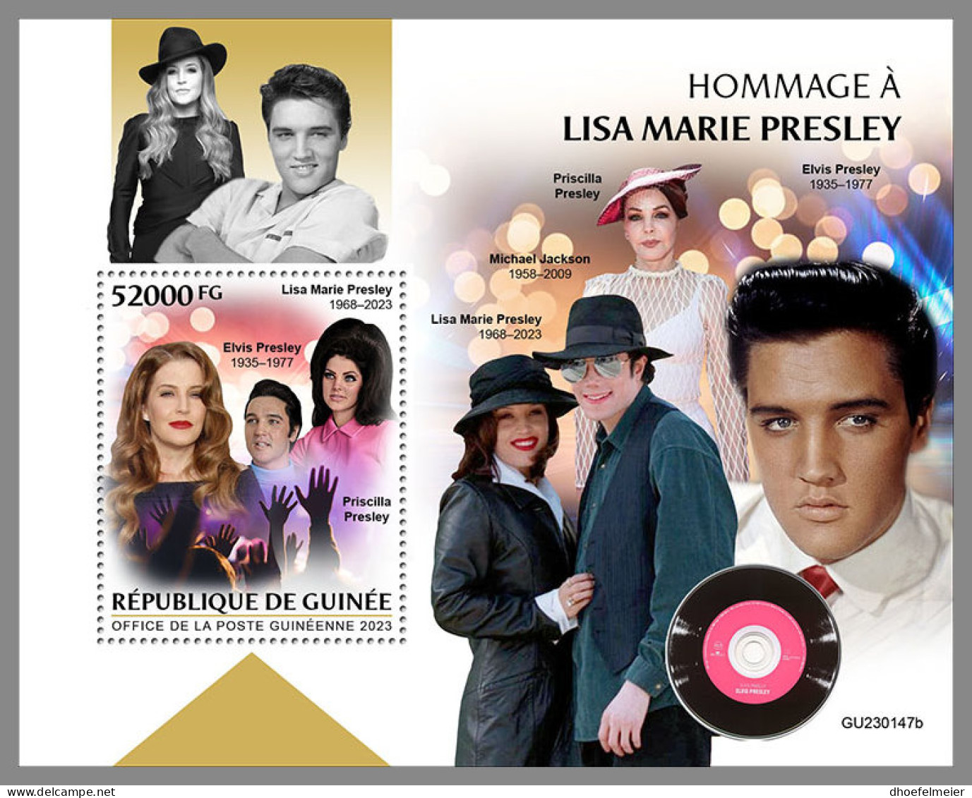 GUINEA REP. 2023 MNH Lisa Marie Presley Elvis Presley Michael Jackson S/S - IMPERFORATED - DHQ2333 - Elvis Presley