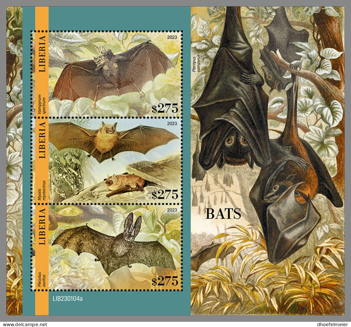 LIBERIA 2023 MNH Bats Fledermäuse Chauves-souris M/S - IMPERFORATED - DHQ2333 - Fledermäuse
