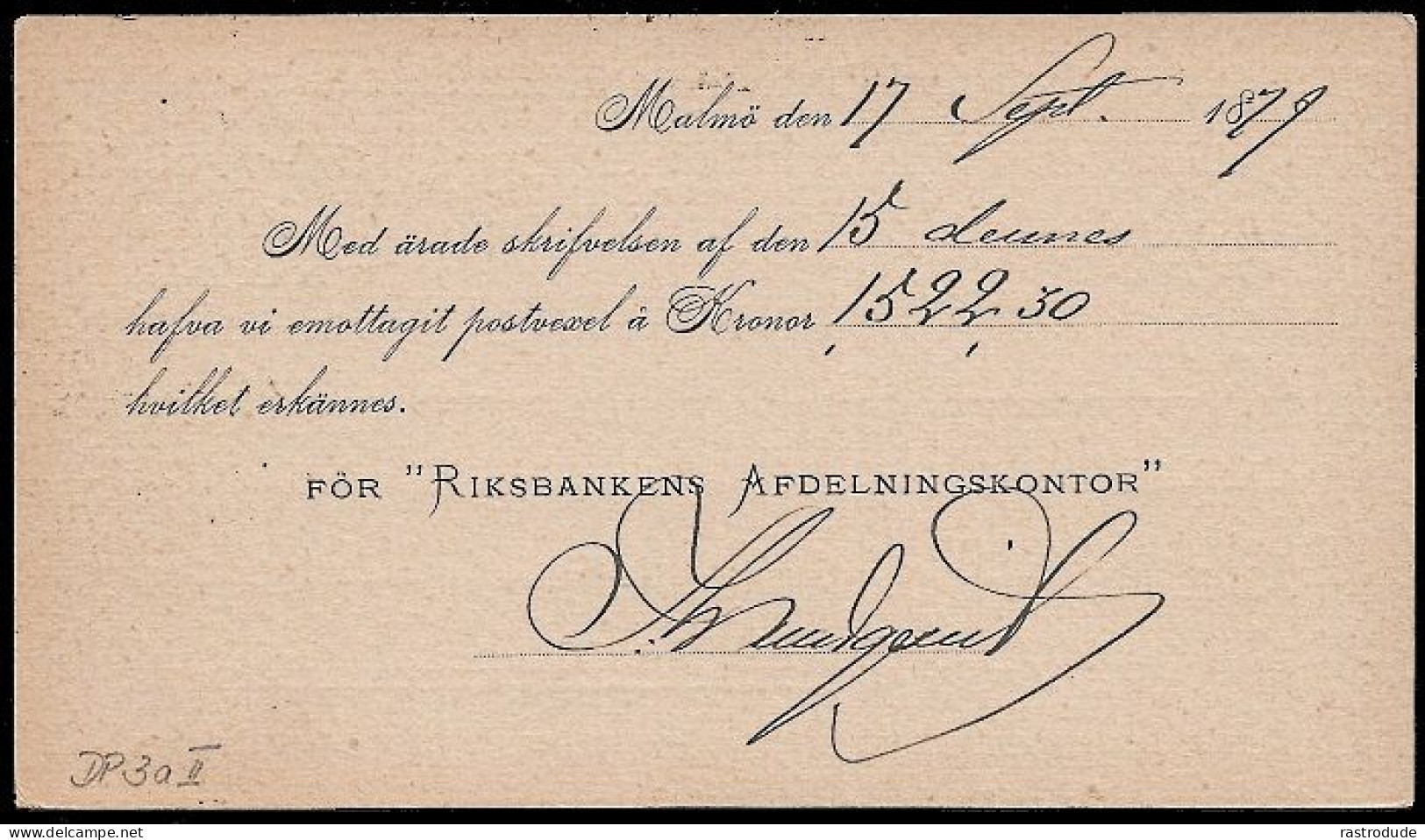 1878 Sweden Used 6 Öre Stationery Tjenstebrefkort Dienstpostkarte Mi. DP3 II To Linköping - Railroad Cancel - Ganzsachen