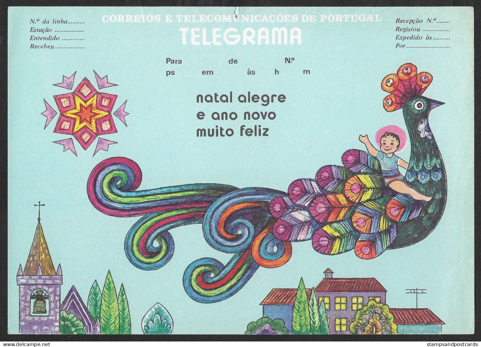 Portugal Télégramme Nouvelle Année Paon Telegram New Year Peacock - Peacocks