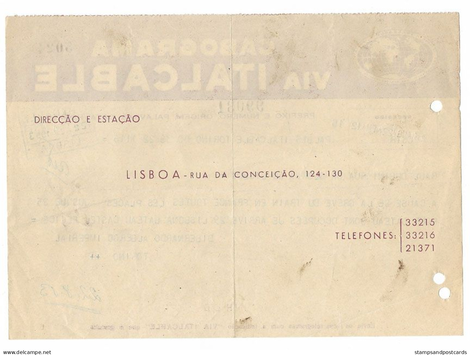 Portugal Télégramme Câble Cabograma Italcable Italie Italia 1953 Grève Trains France Telegram Cable Italy Train Strike - Lettres & Documents