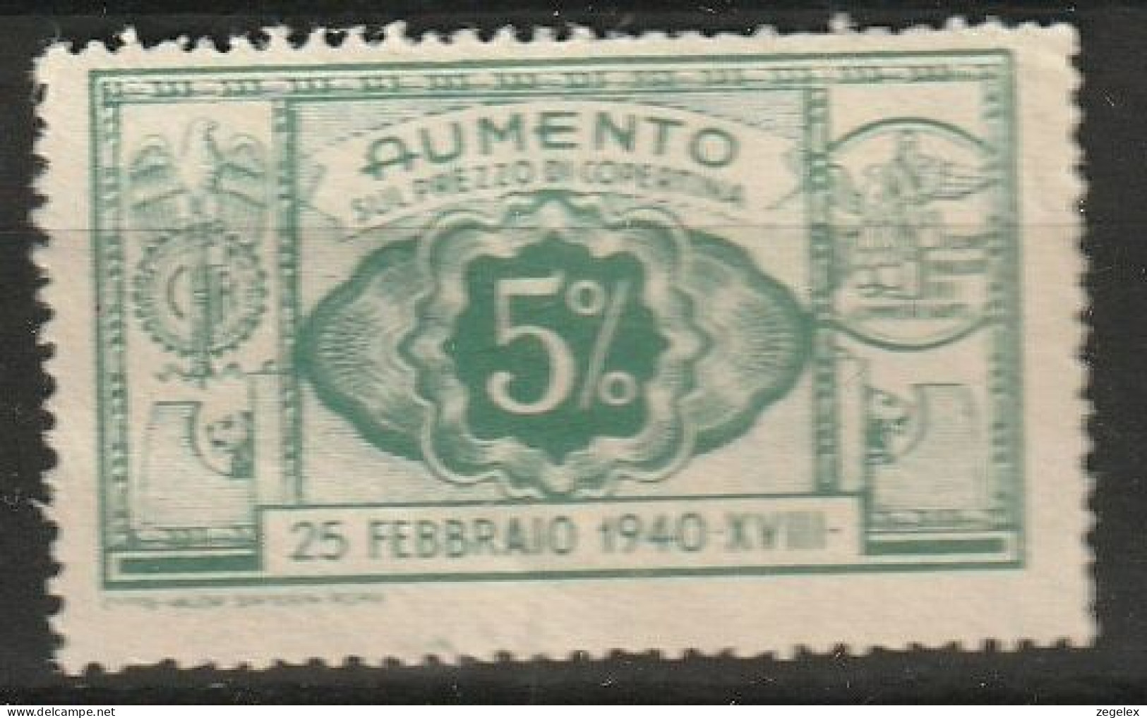 Italia 1940 Marca Da Bollo Da Aumento Sul Prezzo Di Copertina 5%  - Fiscales