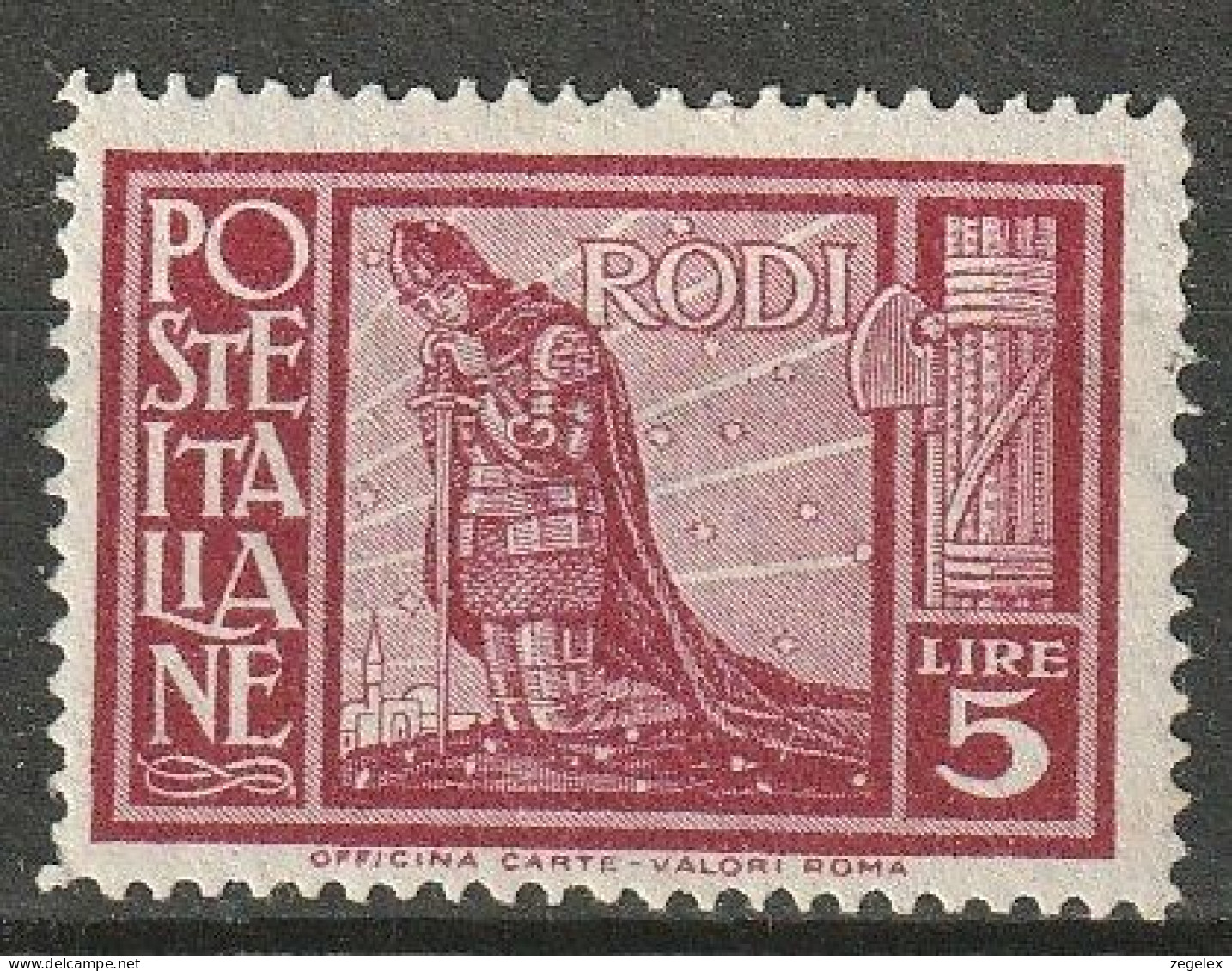 1929 Italia EGEE, Italienische Besitzung Rodi 5 Lire Mi.24 MH* (cat 120 €) - Egeo (Rodi)