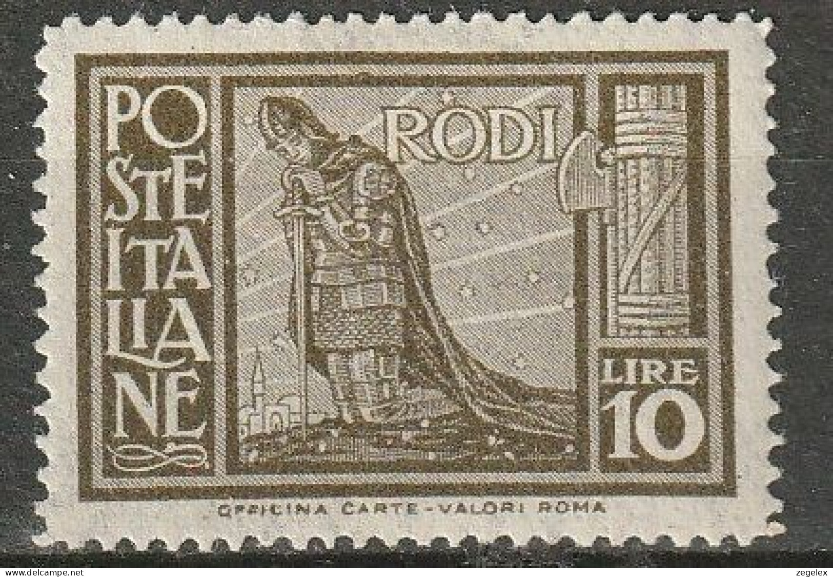 1929 Italia EGEE, Italienische Besitzung Rodi 10 Lire Mi.25 MH* (cat 260 €) - Egée (Rodi)