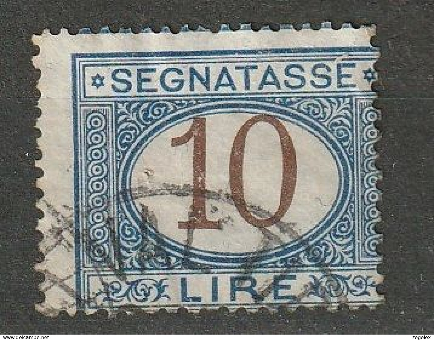 1874 Italia Porto (segnatasse) 10L Blau/braun. Michel 14 Used, Usato. (Cat € 25) - Taxe