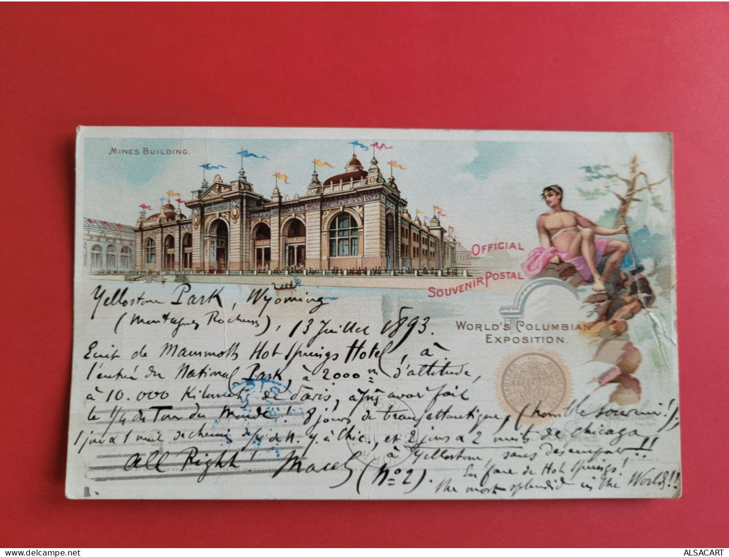 Worlds Columbian Exposition , Official Souvenir Postal , Circulée En 1893 , Tres Rare - Altri & Non Classificati