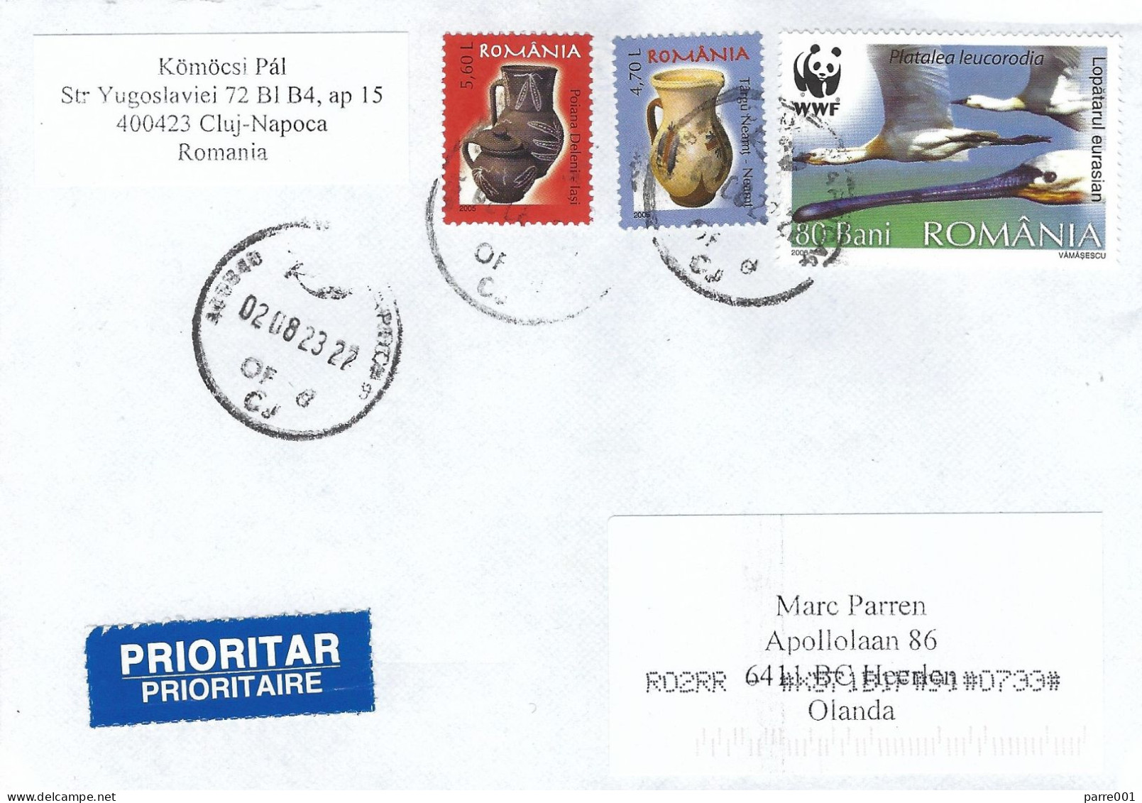 Romania 2023 Cluj WWF Eurasian Spoonbill Platalea Leucorodia Pottery Cover - Briefe U. Dokumente