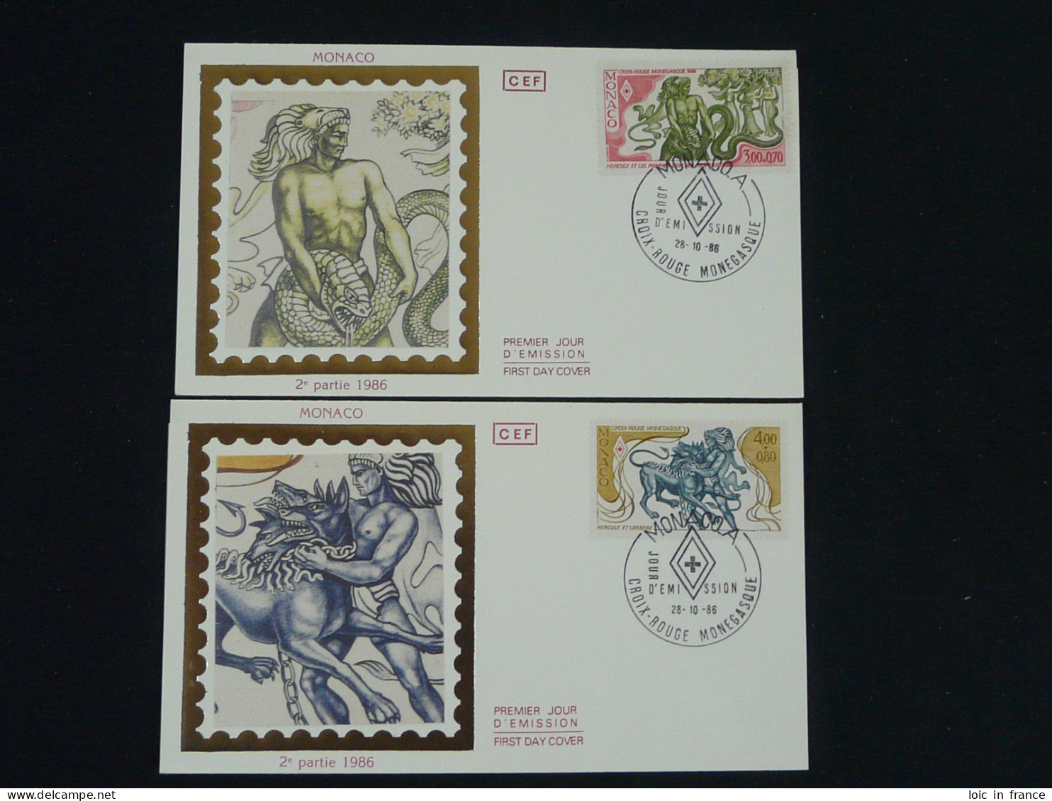 Mythologie 12 Travaux D'Hercule Croix Rouge Red Cross X2 FDC Monaco 1986 - Mythologie