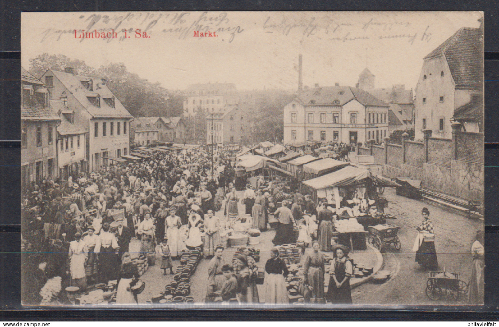 Dt.Reich 1910 Limbach I.Sa. Fotokarte " Markt " , Gelaufen - Limbach-Oberfrohna