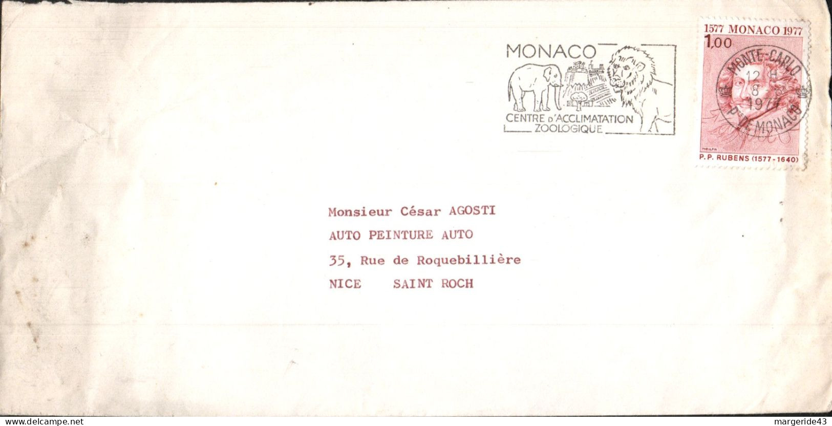 MONACO SEUL SUR LETTRE POUR LA FRANCE 1977 - Lettres & Documents