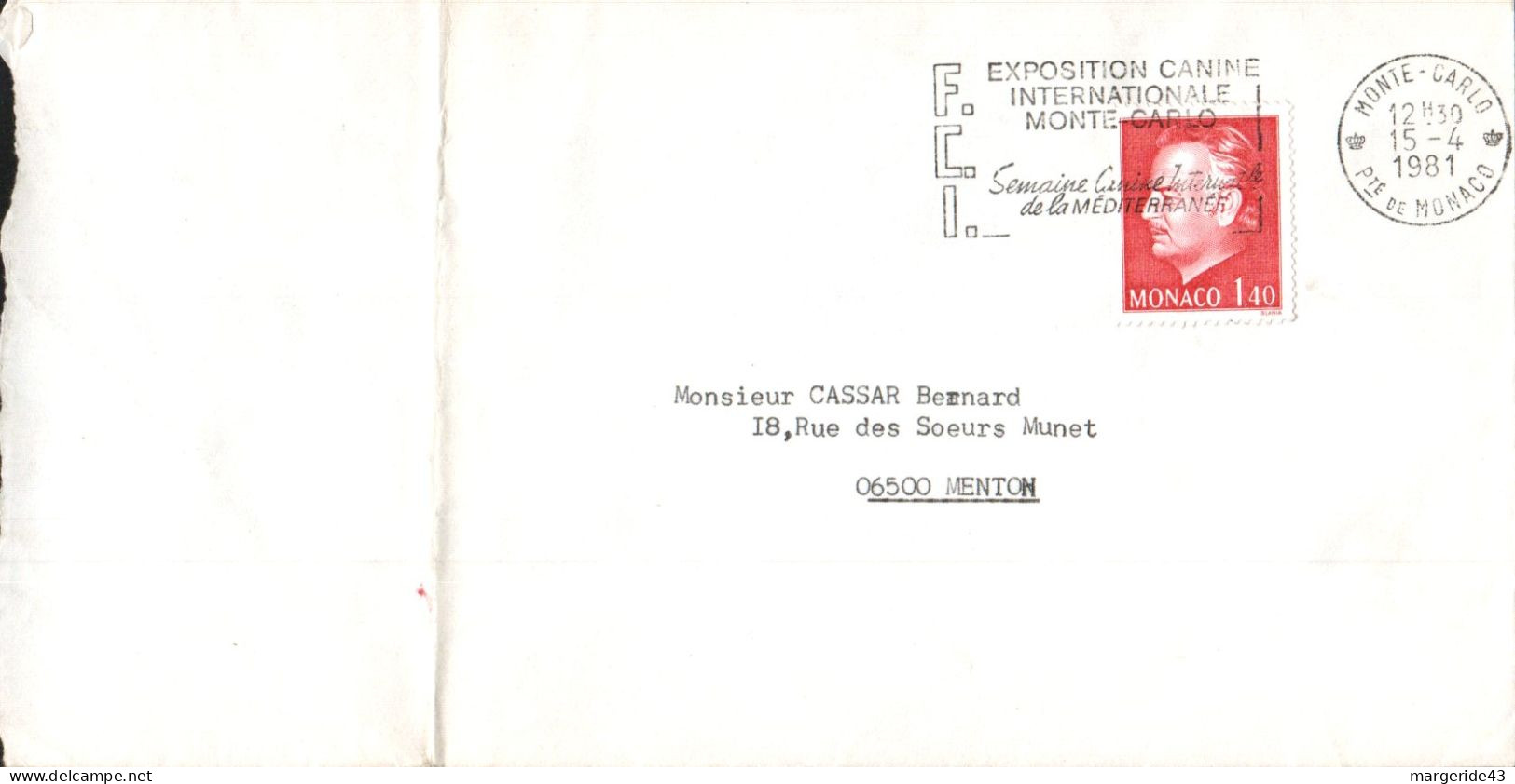 MONACO SEUL SUR LETTRE POUR LA FRANCE 1981 - Covers & Documents