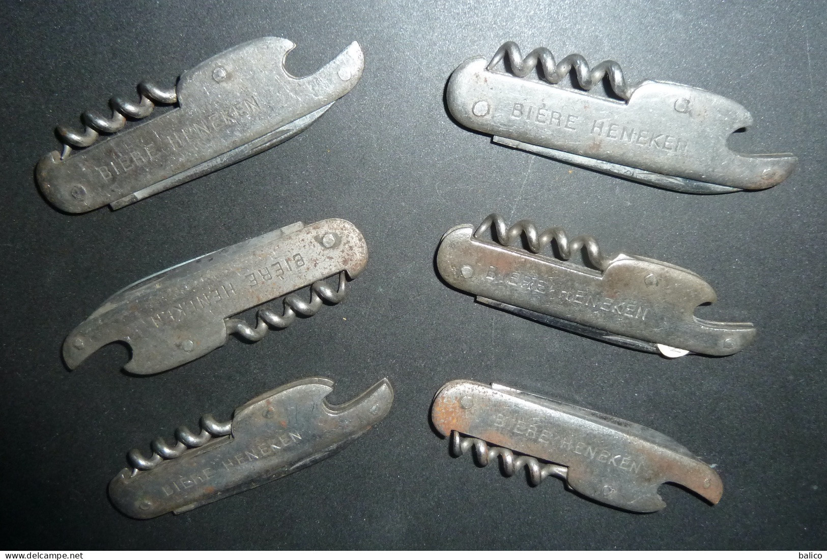 Lot De  6 Couteaux   Anciens - Bière HENEKEN -  1 Lame - Tire Bouchons Et Décapsuleur - Messer