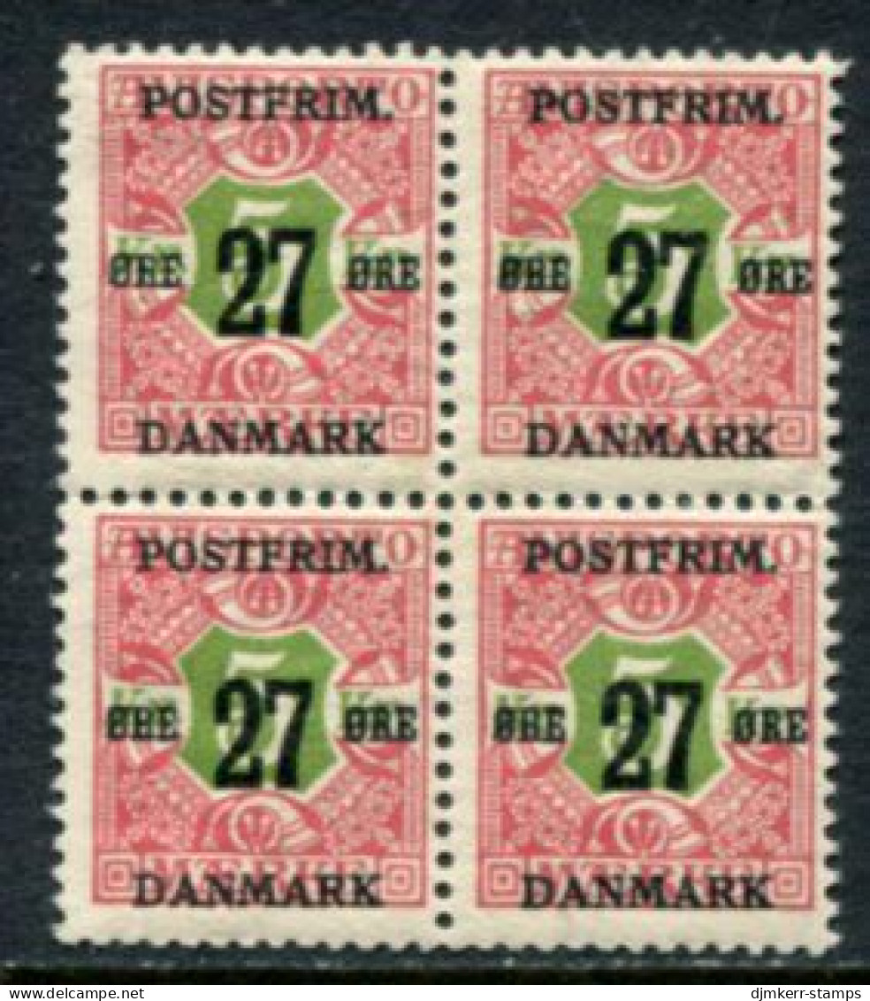 DENMARK 1918 Surcharge 27 Øre On 5 Kr. Block Of 4  MNH / **.  Michel 95X - Unused Stamps