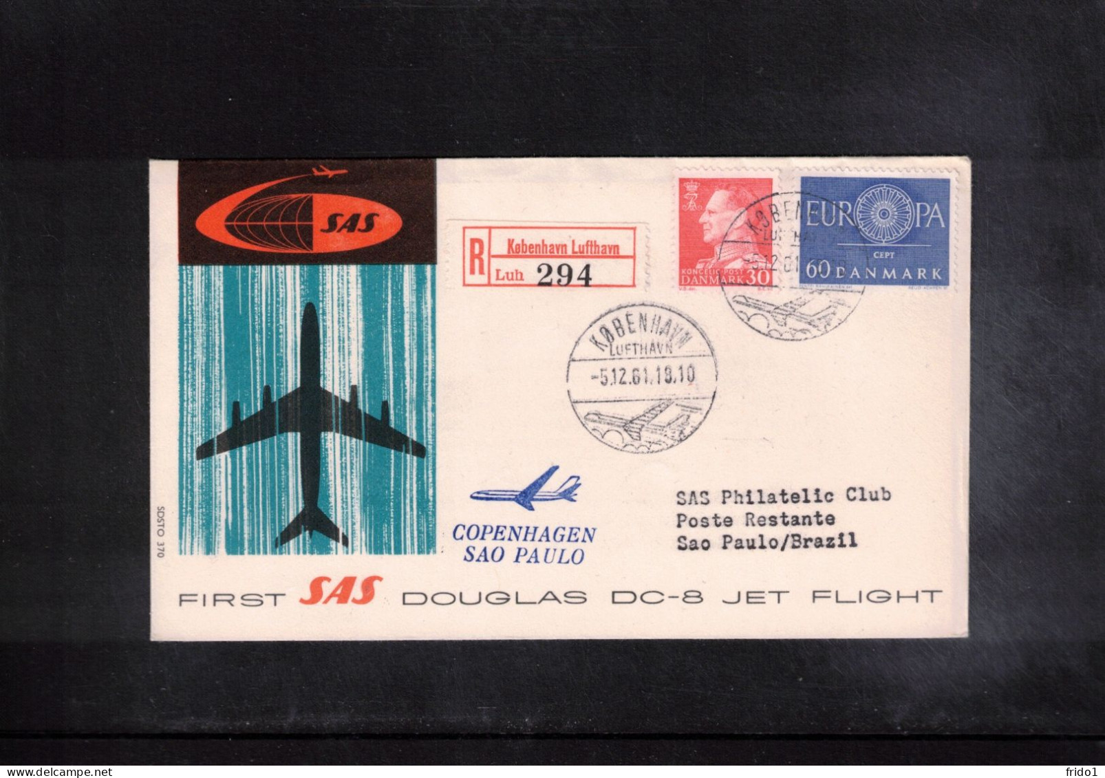 Denmark 1961 SAS First Flight  DC-8 Jet Flight Copenhagen - Sao Paulo - Brieven En Documenten