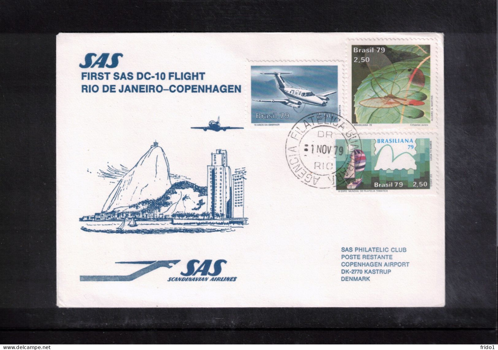 Brazil 1979 SAS First Flight  DC-10 Rio De Janeiro - Copenhagen - Lettres & Documents