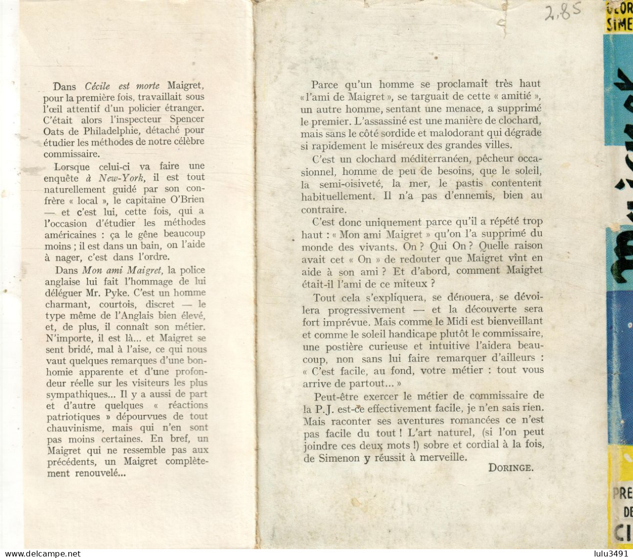 PRESSES De La CITE - POLICIER - MON AMI MAIGRET - (1949 ) Par SIMENON - Simenon