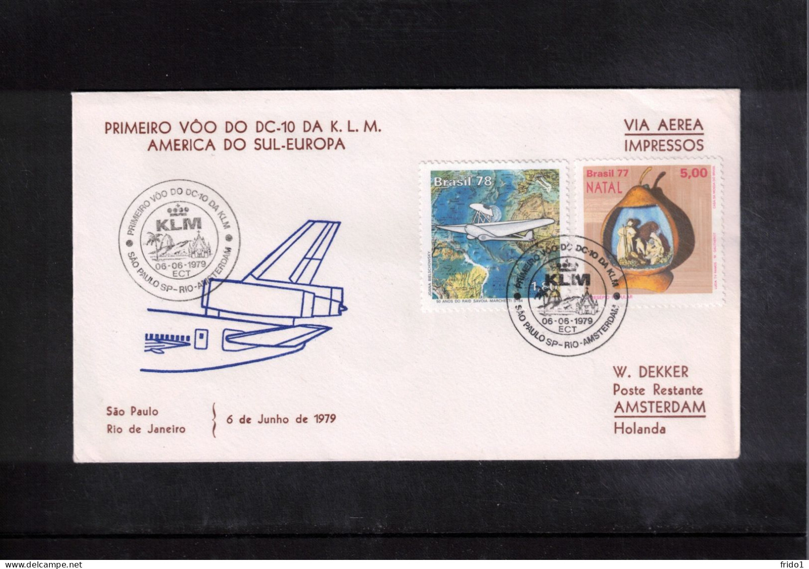 Brazil 1979 KLM DC-10  First Flight Sao Paulo - Rio De Janeiro - Amsterdam - Cartas & Documentos