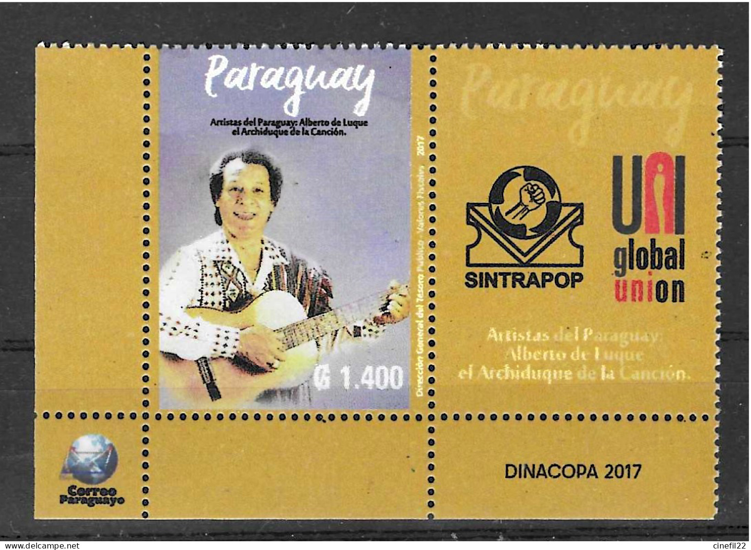 Paraguay, Chanson, Musique, Cinéma, Alberto De Luque, 1 Val + 1 Vignette ** 2017 - Chanteurs