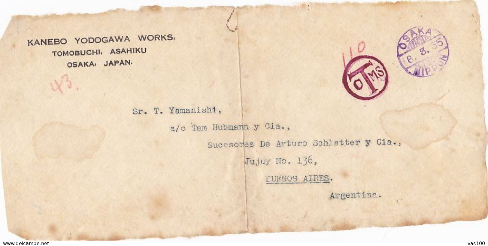 OSAKA INK STAMP ON FRAGMENT, 1935, JAPAN - Briefe U. Dokumente