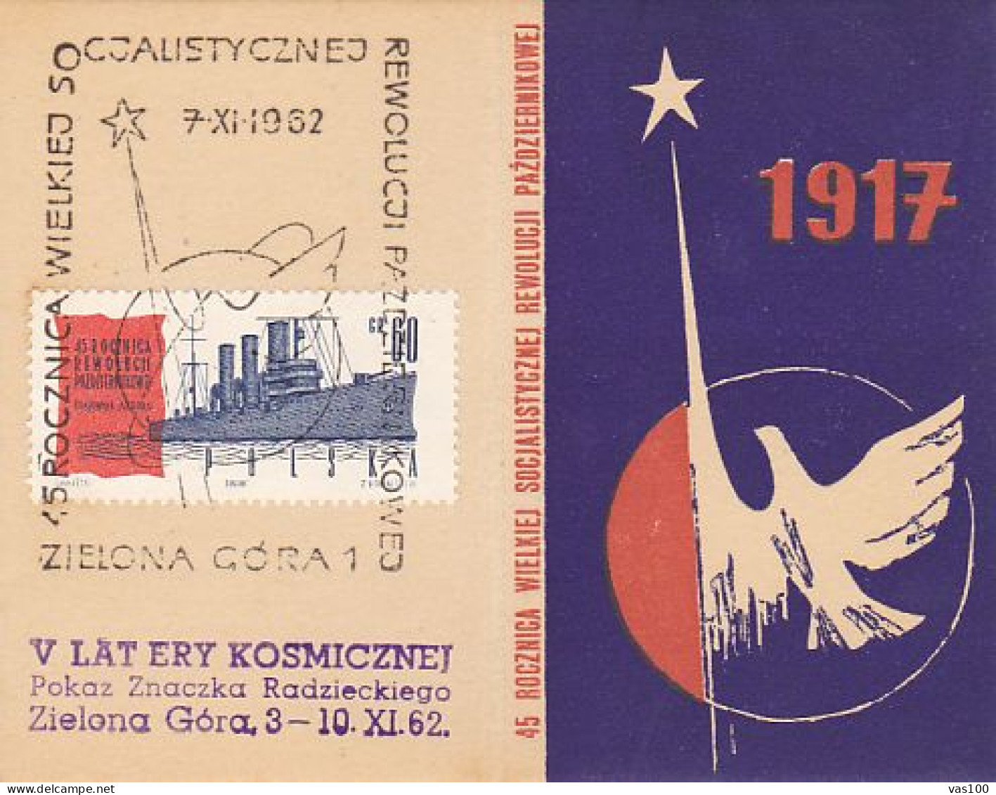 SOVIET OCTOBER REVOLUTION, WARSHIP, CELEBRATION INVITATION, 1962, POLAND - Brieven En Documenten