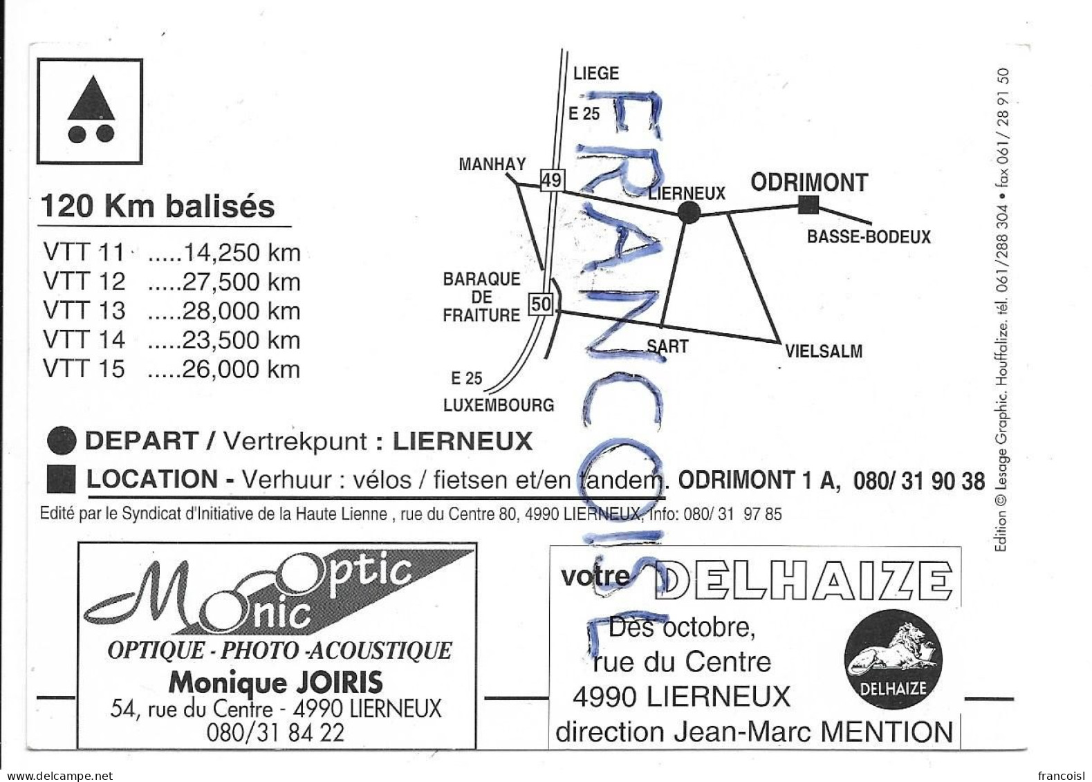 Lierneux (B-4990). Le Grand Paysage De La Haute Ardenne. 2 Tandems. Parcours Et Publicités Au Verso - Lierneux