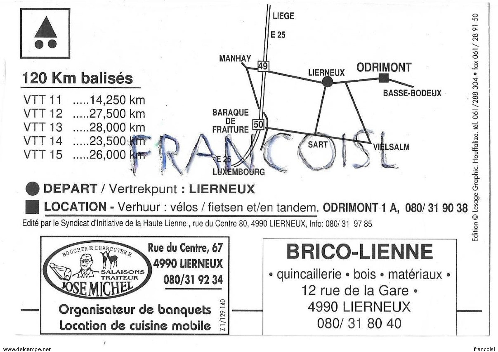 Lierneux (B-4990). Le Grand Paysage De La Haute Ardenne. 5 Cyclistes Assis. Parcours Et Publicités Au Verso - Lierneux