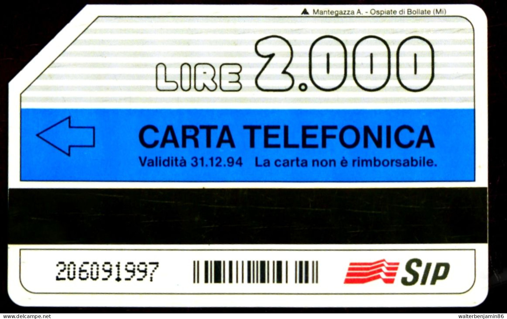 G 207 C&C 1237 SCHEDA TELEFONICA USATA COMPAGNA 2.000 L. MAN 31.12.94 DISCRETA QUALITA' - Öff. Diverse TK